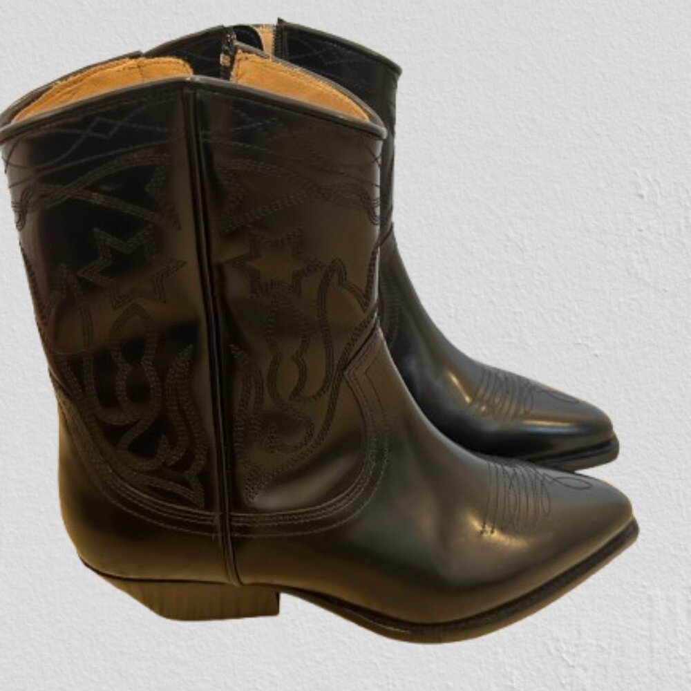 Sandro Jim Leather Cowboy Western Ankle Boot 39 NWOT